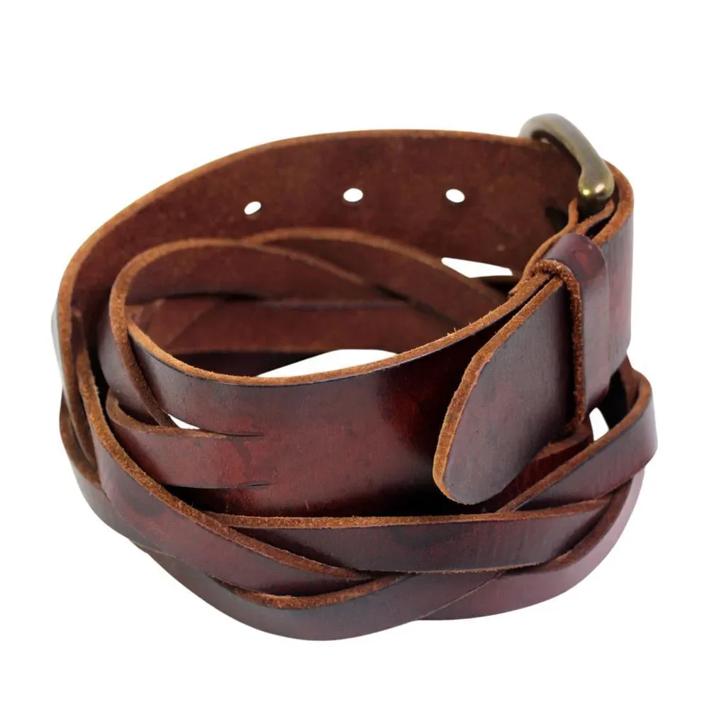 J. CREW BRAIDED BROWN GENUINE LEATHER 1-1 1/2